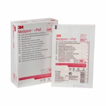 3M Medipore Adhesive Dressing 3-1/2 X 4 Inch Soft Cloth Rectangle White Sterile, 100PK 3566